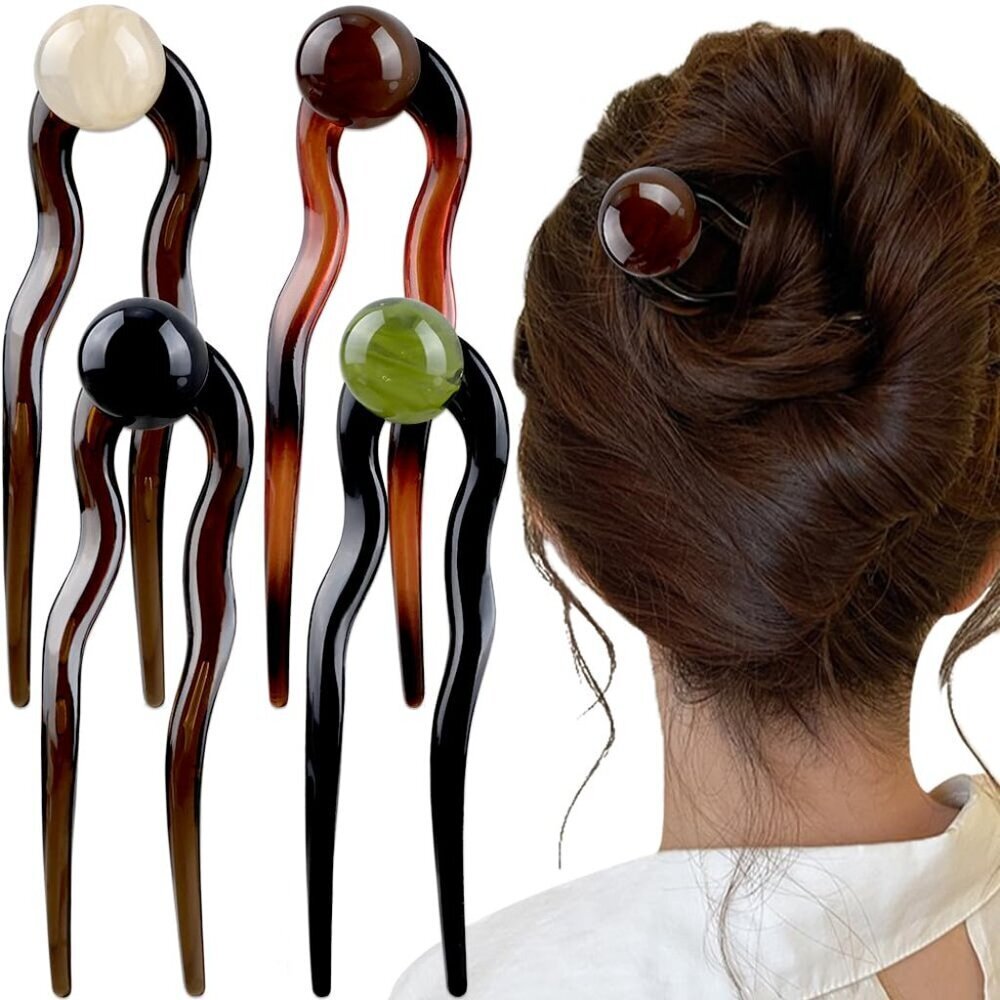 French Pearl Hair Pins U-Shape Acetate Elegant Updo Accessories for Women